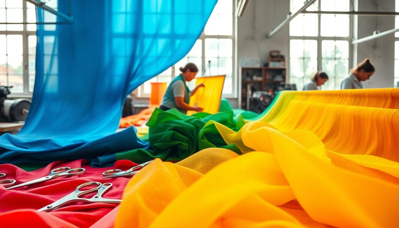 Viscose stoffen in een levendige textielwerkplaats met getalenteerde ambachtslieden aan het werk.