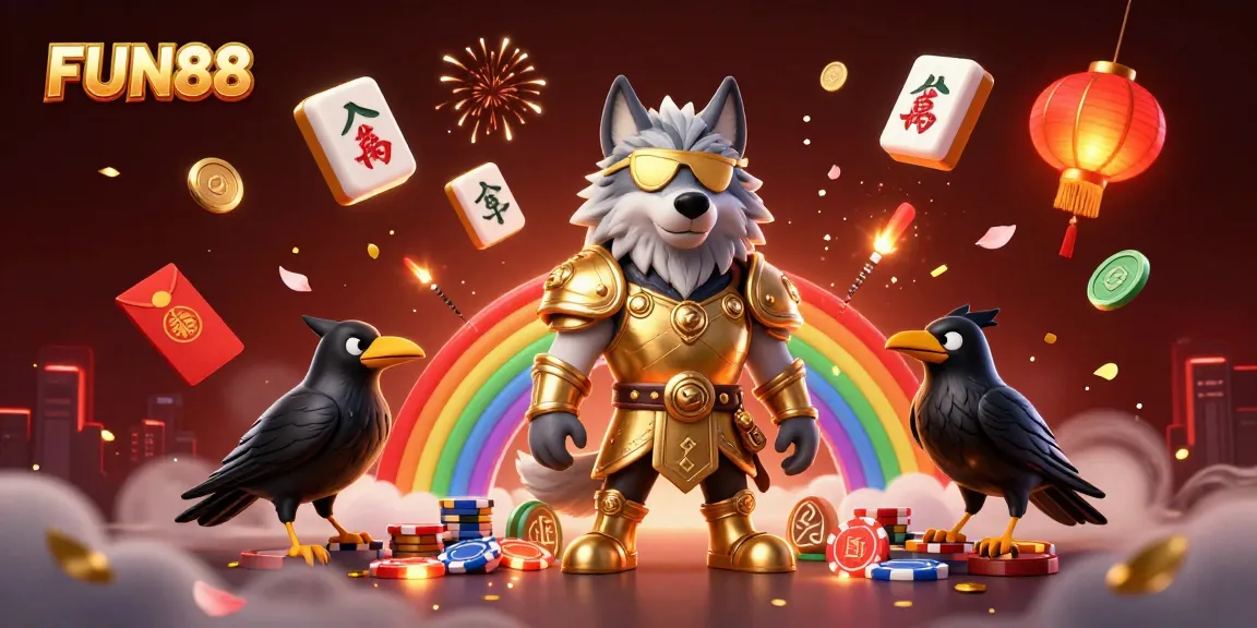 Experience the thrill of FUN88 with a dynamic scene featuring Odin and ravens amidst casino elements.