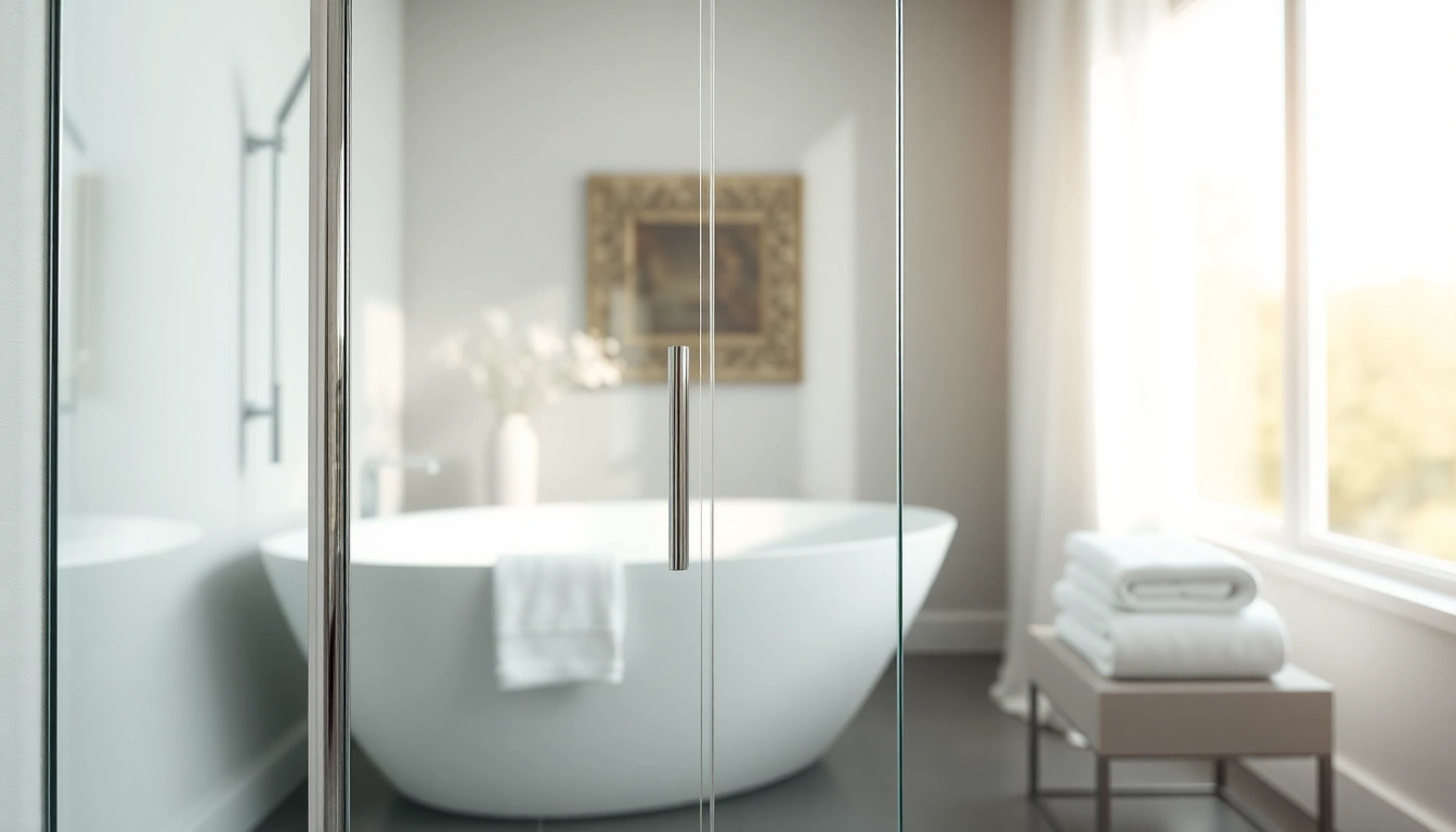 A sleek shower screen door featuring clear glass and chrome fixtures, illuminating a modern bathroom.