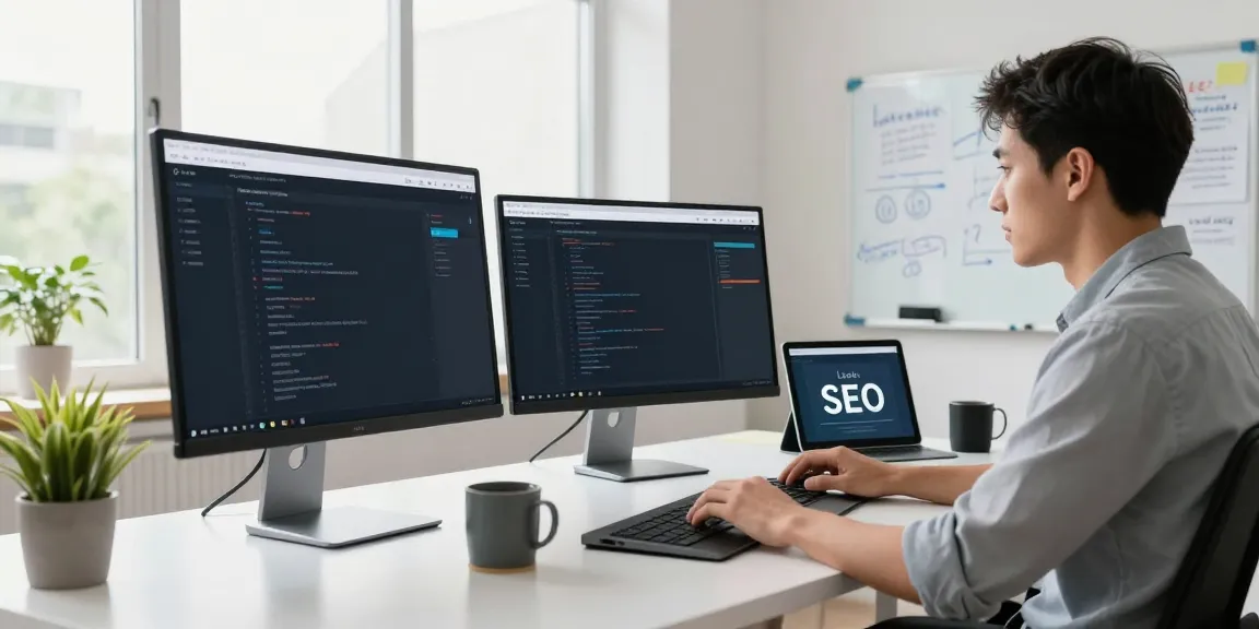 Developer optimizing instant indexing strategies in a modern office