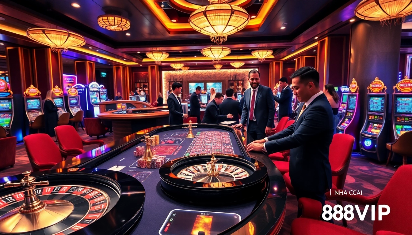 Exciting gaming experience at Nhà Cái 68VIP with a roulette wheel and poker chips.