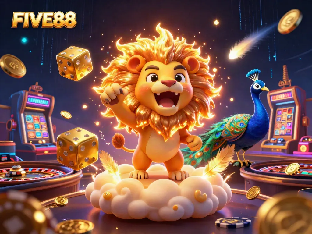 Experience thrilling gameplay at FIVE88 with dynamic 3D casino elements and vibrant animations.