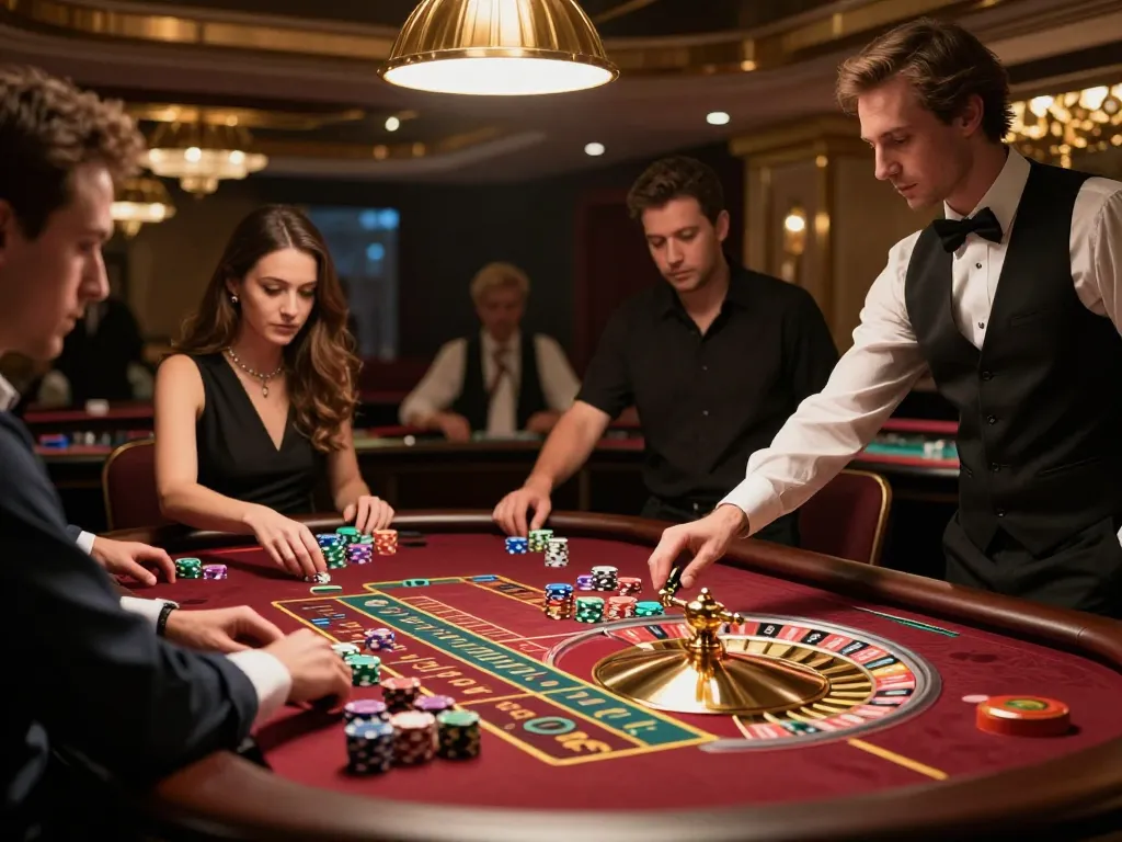 Players betting at an upscale roulette table in a luxurious casino environment showcasing https://jmsc88.com/ premium gaming experience.