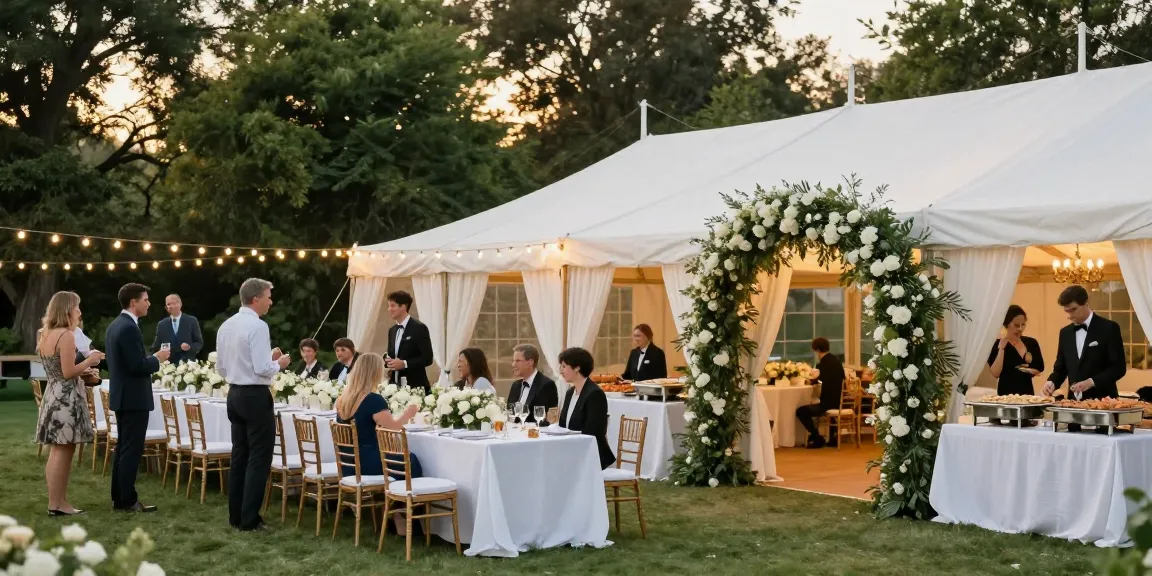 Marquee hire London for a stunning outdoor wedding reception set in elegant garden.