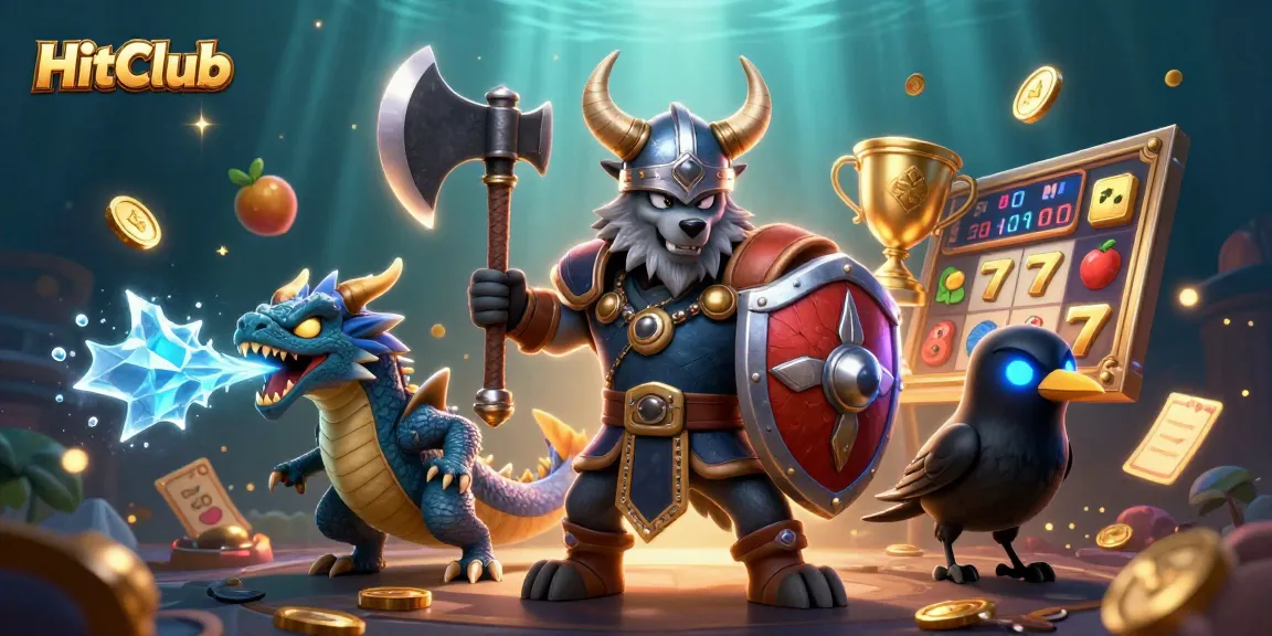 Experience thrilling wins at HitClub with the Viking warrior, dragon, and slot elements in action.