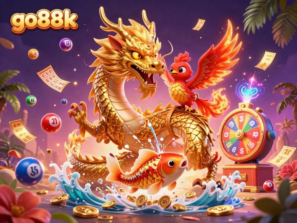 Experience thrilling gaming moments with go88k in an exciting, colorful casino-inspired scene.