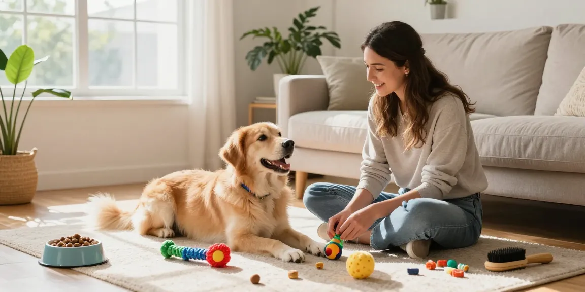 rokok88 pet owner playing with a happy dog in a cozy living room.