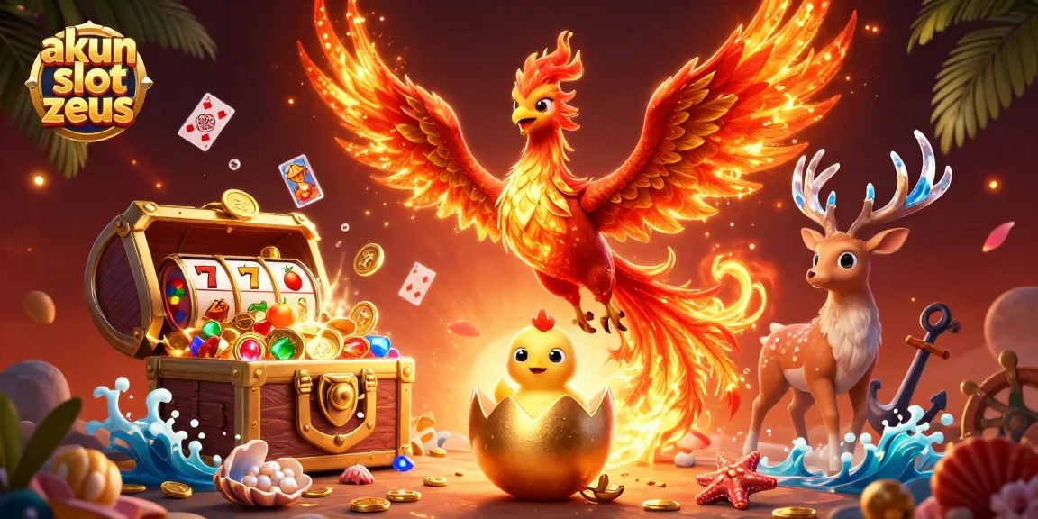 Win big with akun slot zeus in a vibrant casino-themed scene featuring riches and mythical elements.