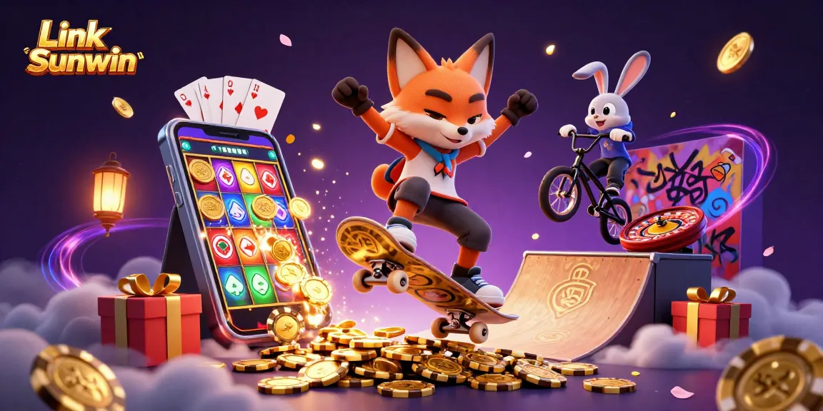 Experience thrilling gameplay with Link Sunwin featuring action-packed visuals and vibrant casino symbols.
