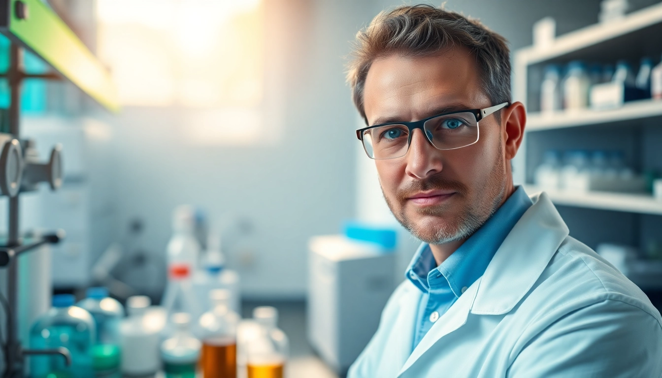 NAD+ research by a scientist in a vibrant lab environment, showcasing innovation and expertise.