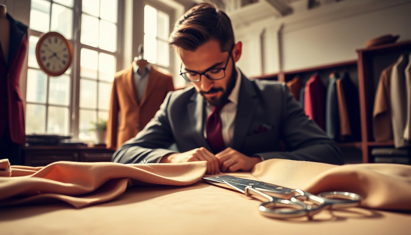 Creating unique designer menswear in a professional tailoring workshop.