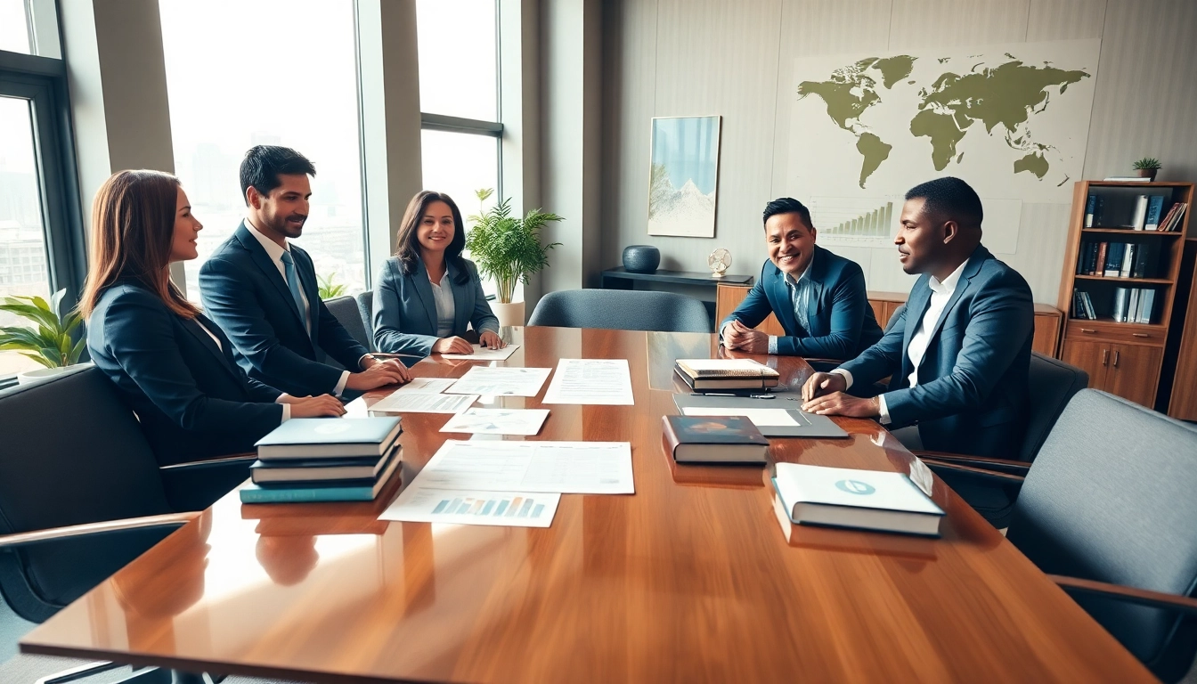 Engaging consultation at a US law firm showcasing diverse attorneys discussing immigration and business law.