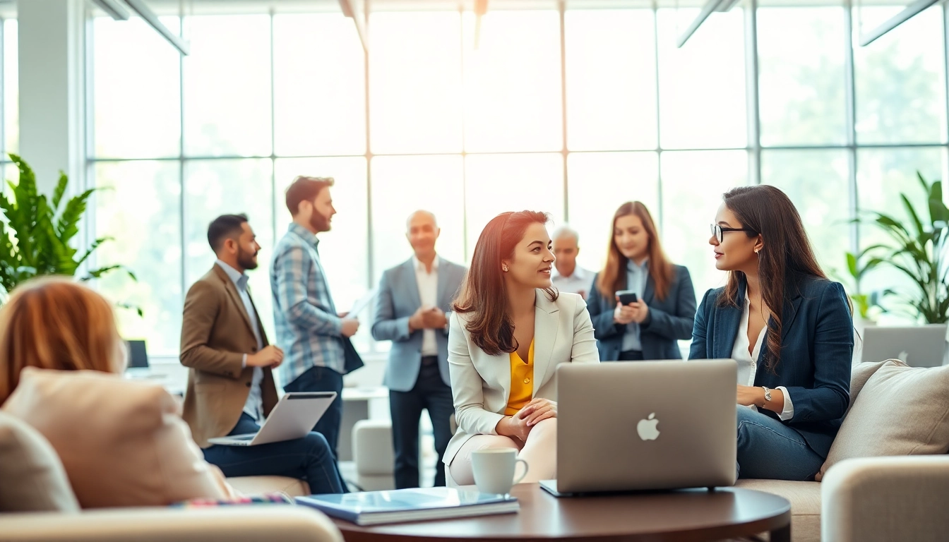 Visualizing an ideal career with professionals collaborating in a bright office environment.