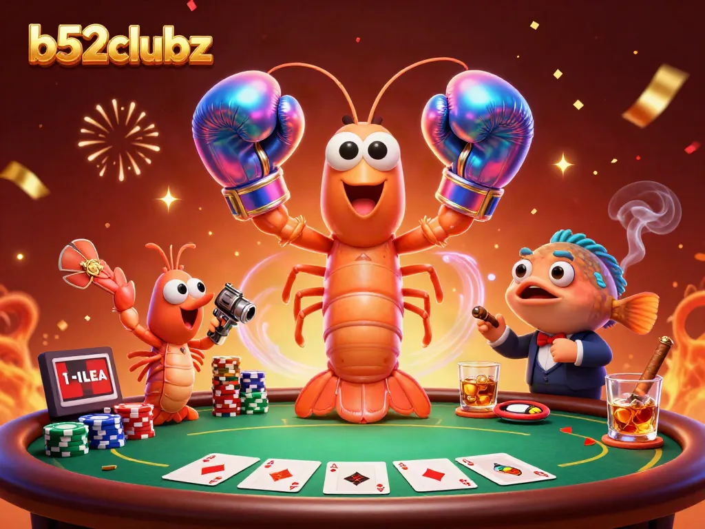 Engage in thrilling poker action with b52clubz's vibrant illustration showcasing lively marine characters and dynamic game elements.