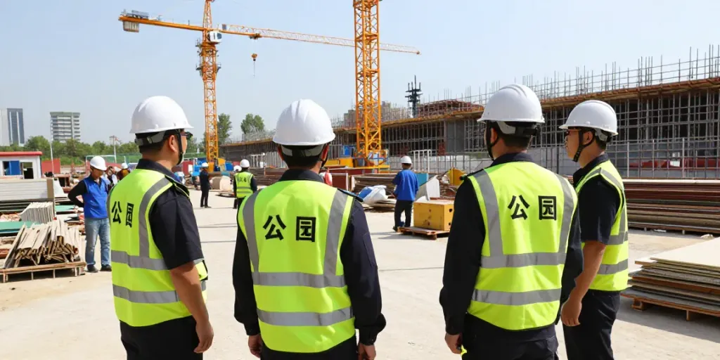 Construction Site Security personnel ensuring safety at a local construction site with professional guards overseeing activities.