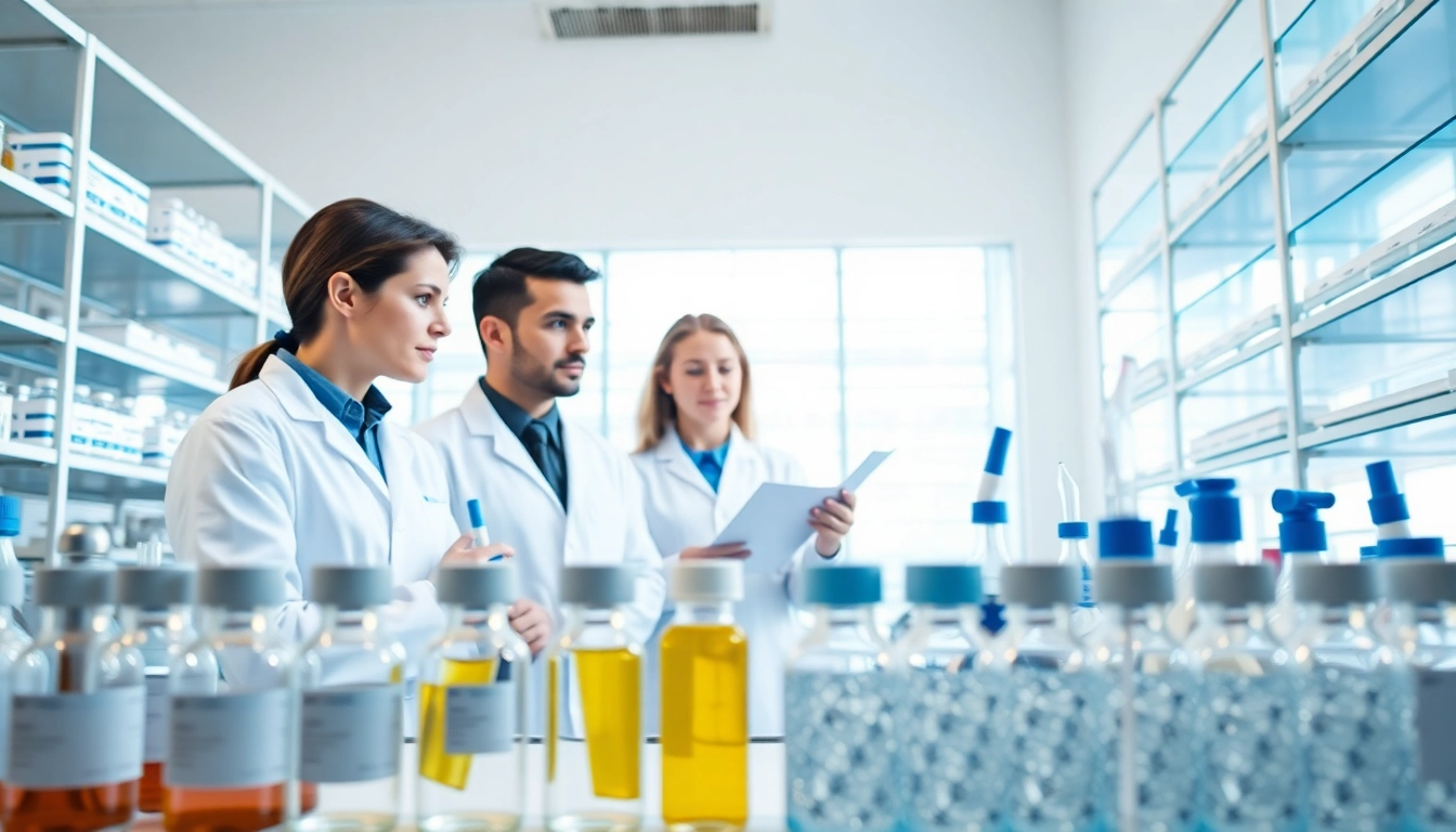 Investigating Peptides UK in a professional lab with scientists collaborating on research.
