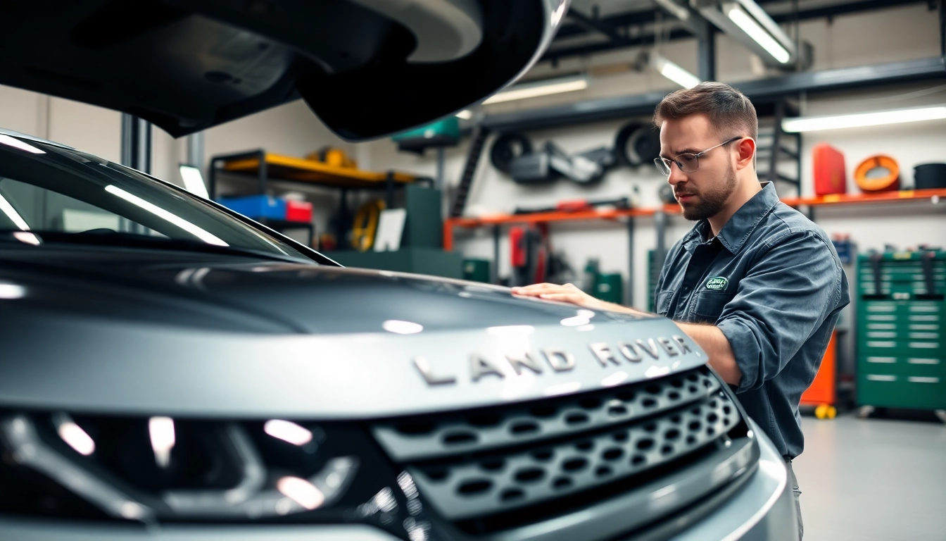 Land Rover Service: Experienced mechanic conducting a thorough examination in a clean garage setting.