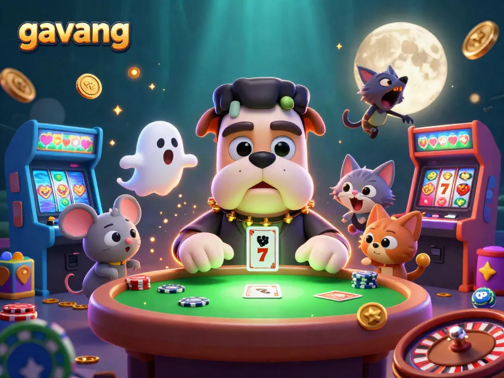 Gavang shows off a thrilling casino scene with a playful twist, featuring characters engaging in a lively card game.
