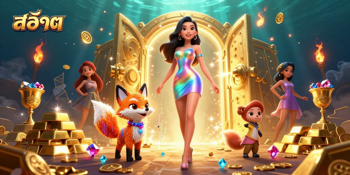 Spin สล็อต reels and immerse in the dazzling casino scene with treasures and vibrant colors.
