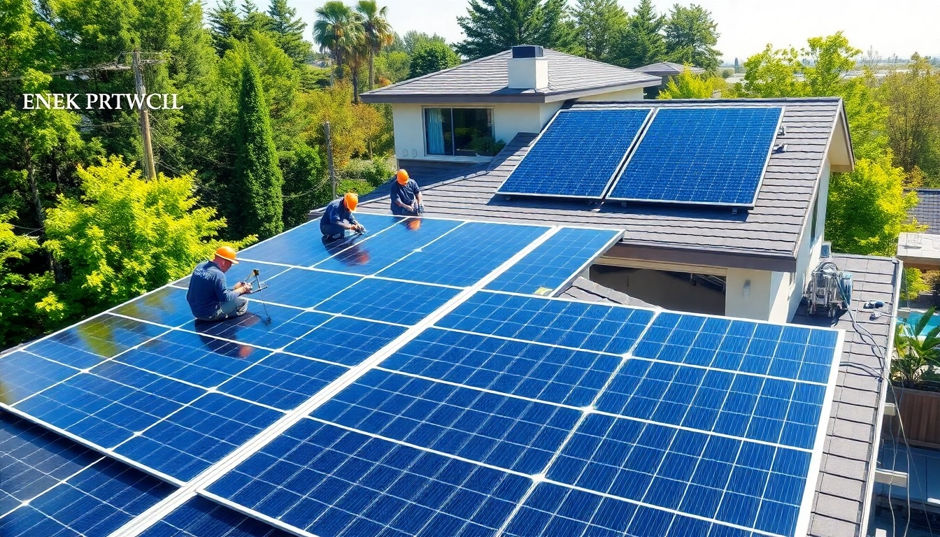 Showcasing renewable energy solutions through professional solar panels installation in a residential area.