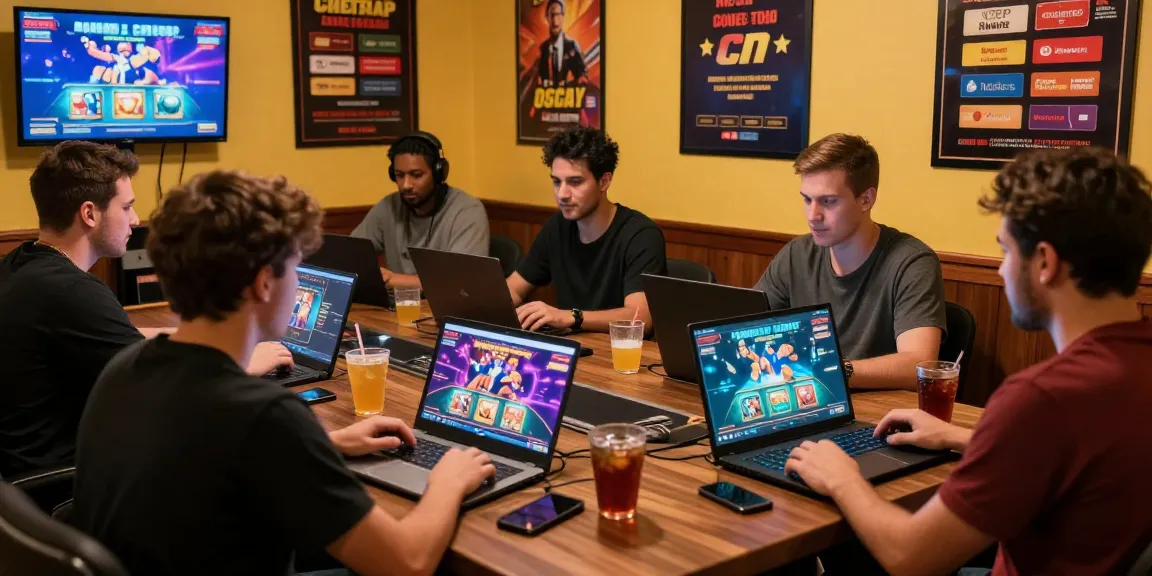 Engaging scene of players enjoying live dealer games at credit card casino sites, showcasing modern gaming devices and vibrant atmosphere.