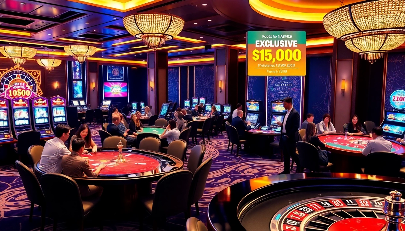 Engaging casino atmosphere showcasing fun88 đăng nhập with players at poker tables and vibrant slot machines.