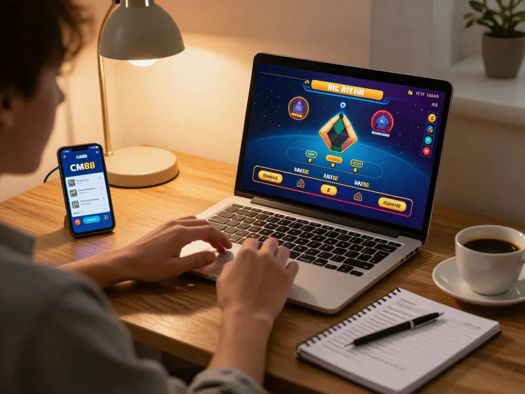 Engaging online gaming session with CM88 COM app displayed on smartphone, showcasing strategic gameplay.