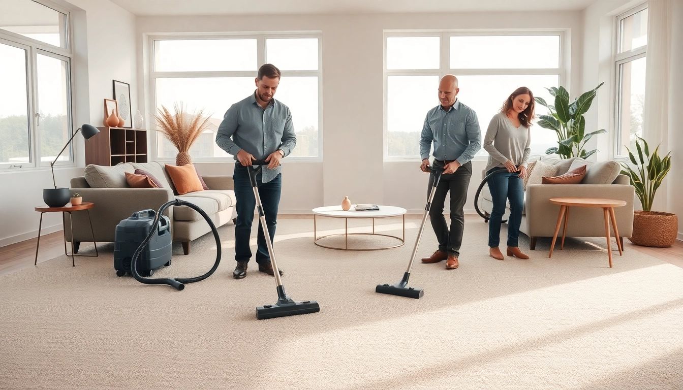 Experienced carpet cleaners in Glasgow effectively rejuvenating a stylish home carpet.