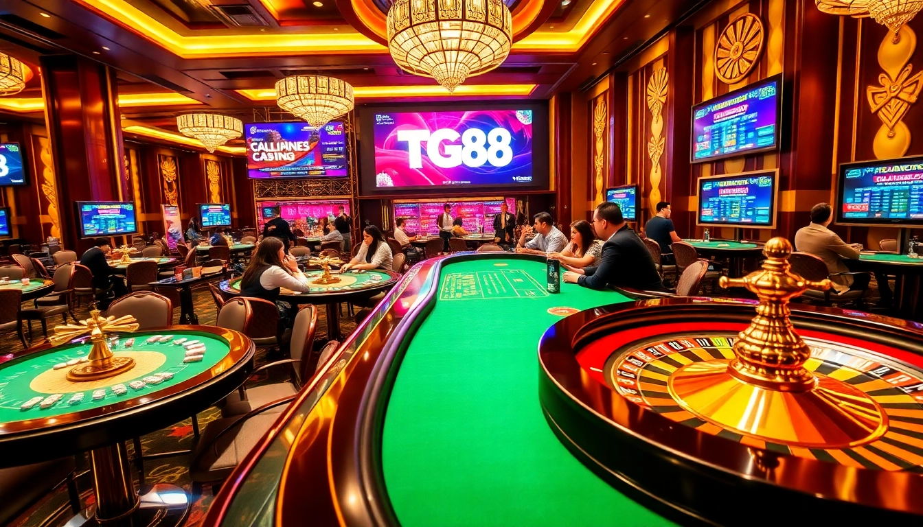 Experience the excitement at TG88 casino with vibrant gaming tables and thrilling players in action.