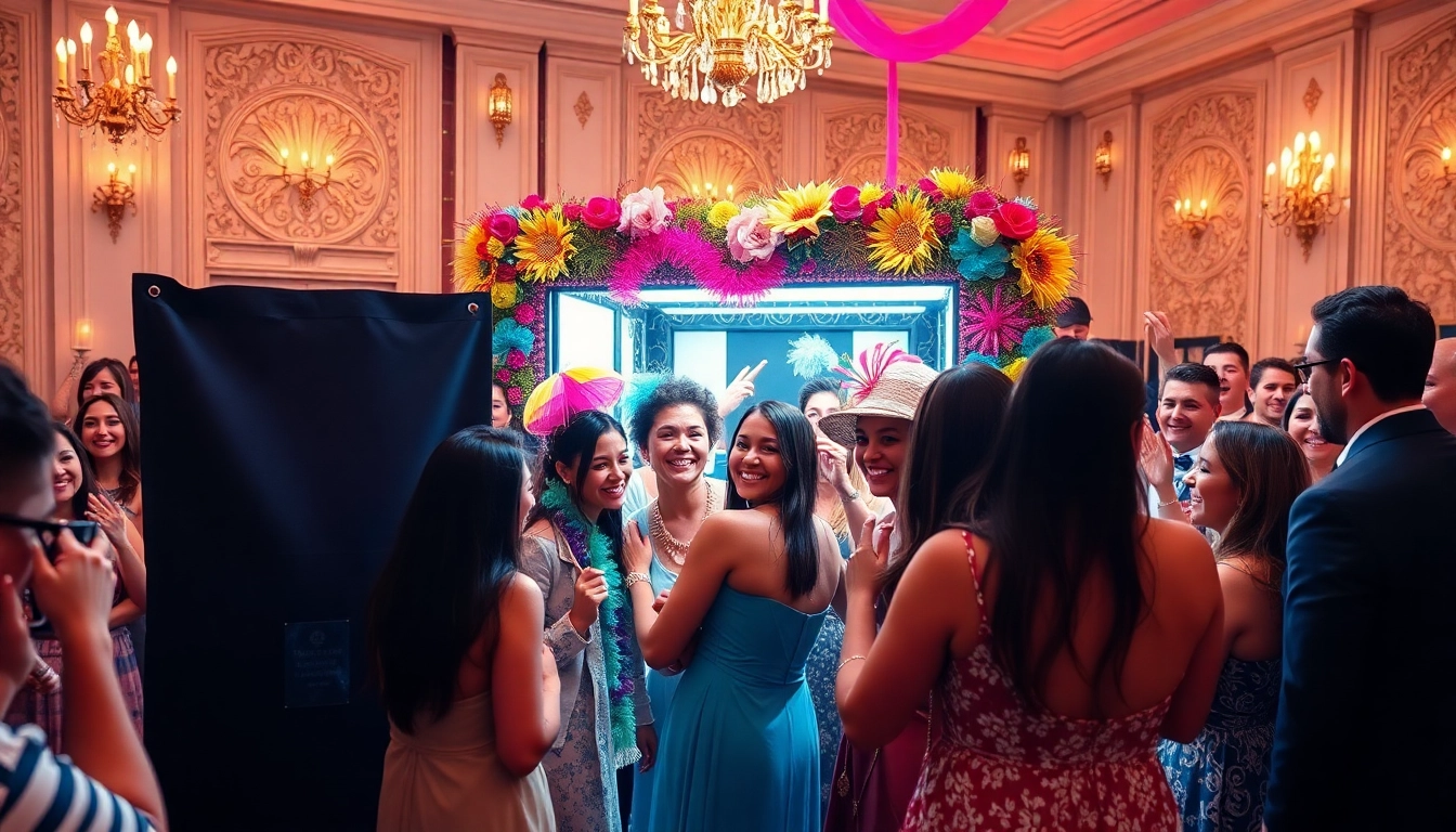 Guests enjoying a photo booth rental Chicago at a lively event, capturing joyful memories.