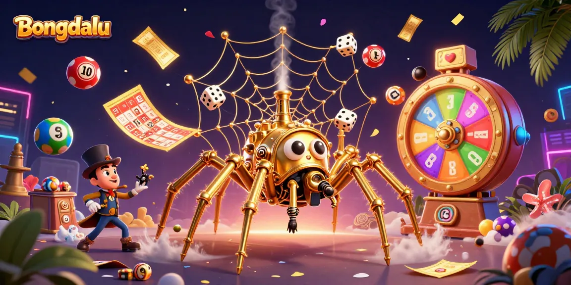 Bongdalu captures the thrill of gambling with a dynamic 3D illustration featuring a steampunk spider and Victorian character.