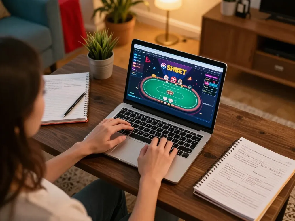 Engaged player at Nhà cái SHBET online casino focusing on poker game strategy.