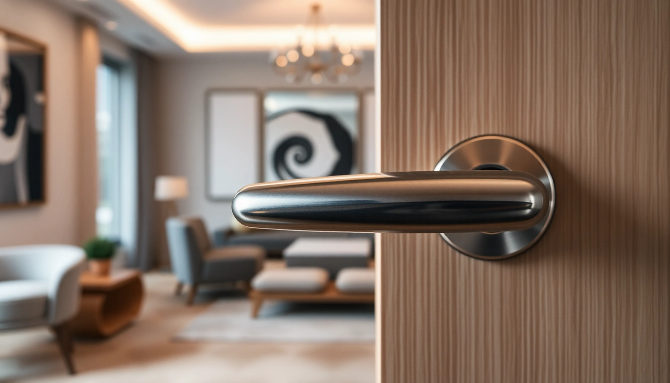 Elevate your space with a stylish door handle featuring a sleek design and metallic finish.