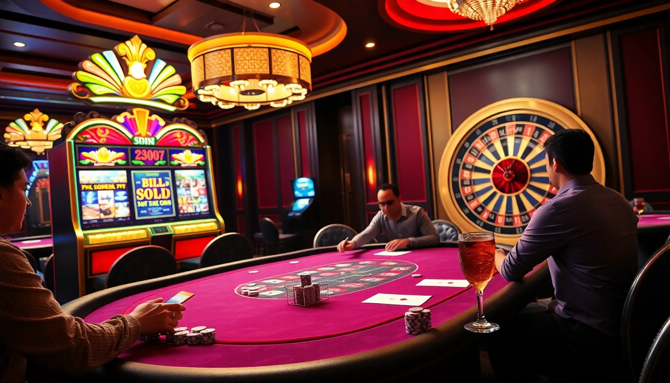 Engage in a thrilling poker game at may 88, surrounded by luxurious casino decor.