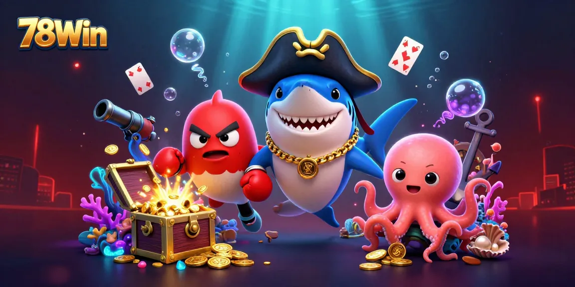 Engage with thrilling adventures on 78Win as an octopus baby counts coins amidst pirate-themed elements.