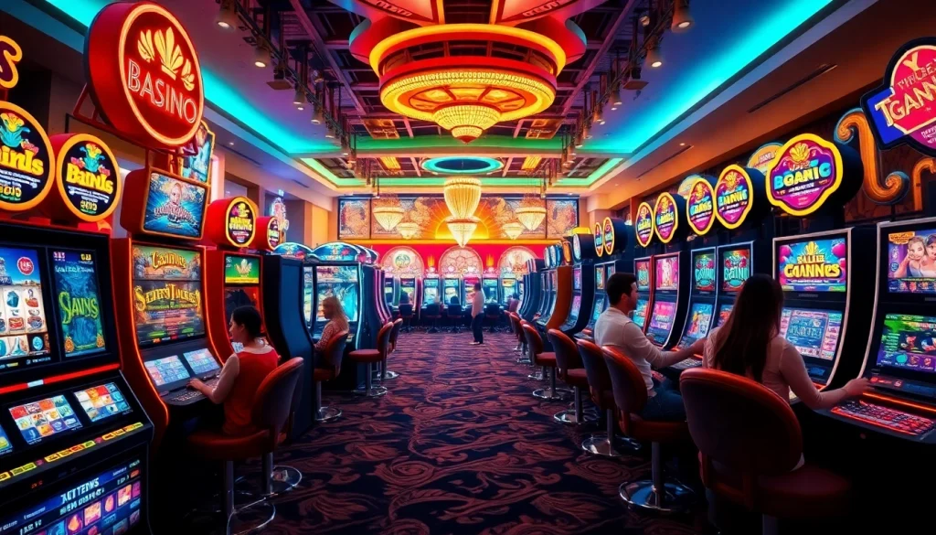 Online casino gaming scene at good88.hu.net showcasing vibrant slot machines and engaged players.