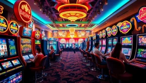Online casino gaming scene at good88.hu.net showcasing vibrant slot machines and engaged players.