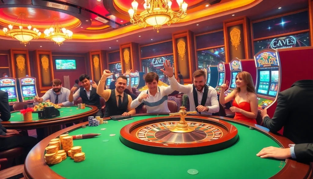 Experience the thrill of online betting with rikvip.gb.net in a vibrant casino setting featuring lively games and players.