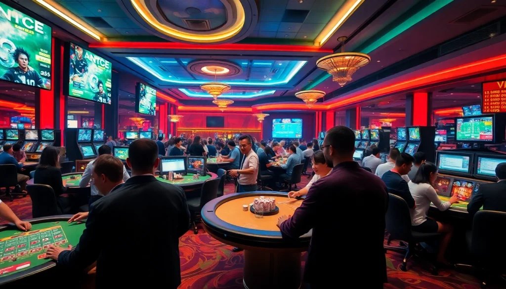Experience the vibrant gaming atmosphere of tk88win.live with engaged players at an online casino.