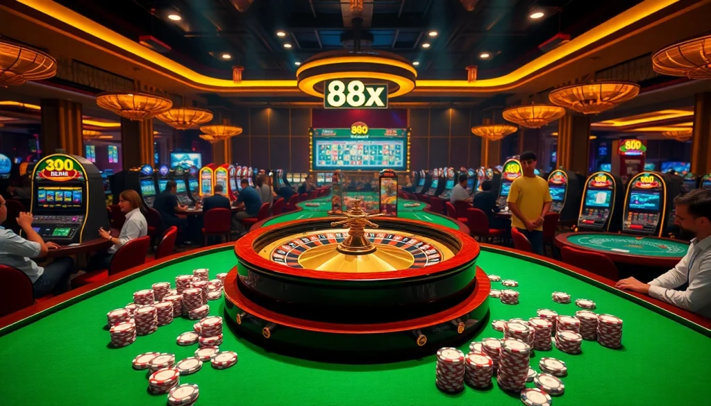 Exciting casino scene with roulette wheel and vibrant gambling elements related to 88xx.