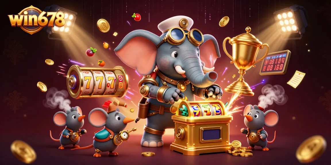 Win678's 3D slot machine scene showcasing steampunk elements and dynamic game features.