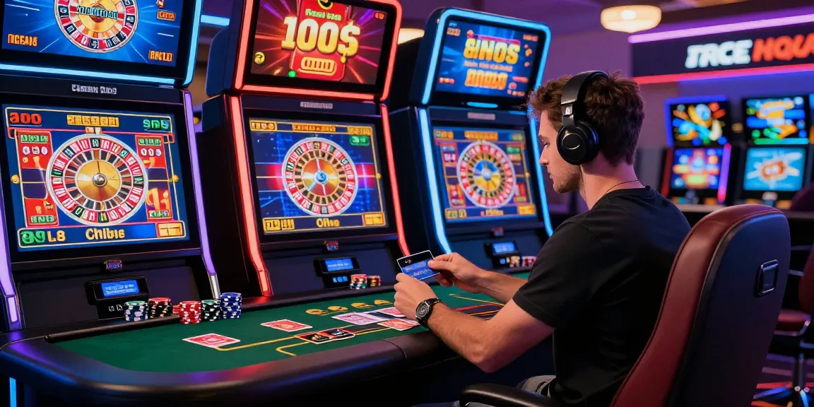 Engaged player using credit card at online casino, showcasing the excitement of credit card casinos with vibrant game displays.
